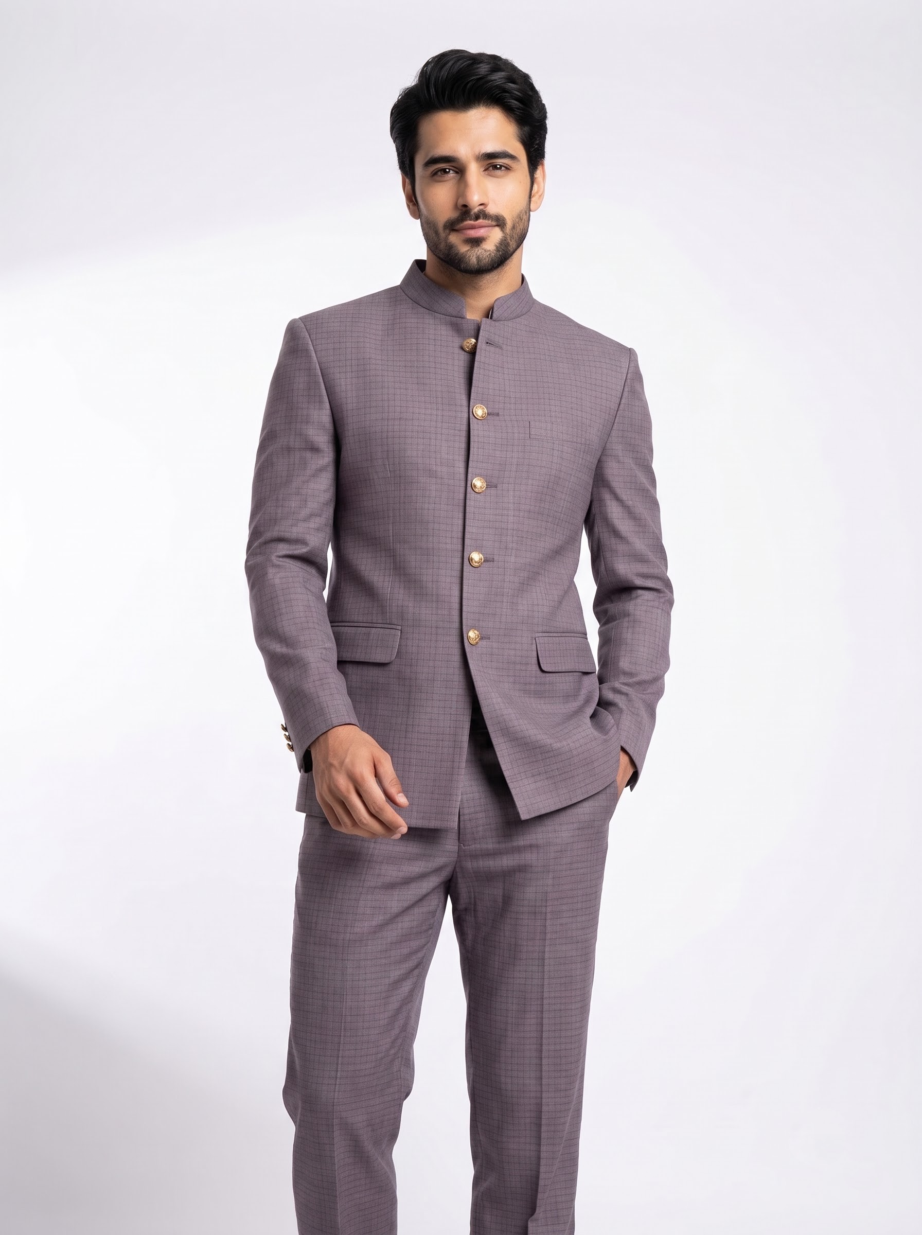 The Rose Checkered Two-Piece Jodhpuri Suit - Image 2