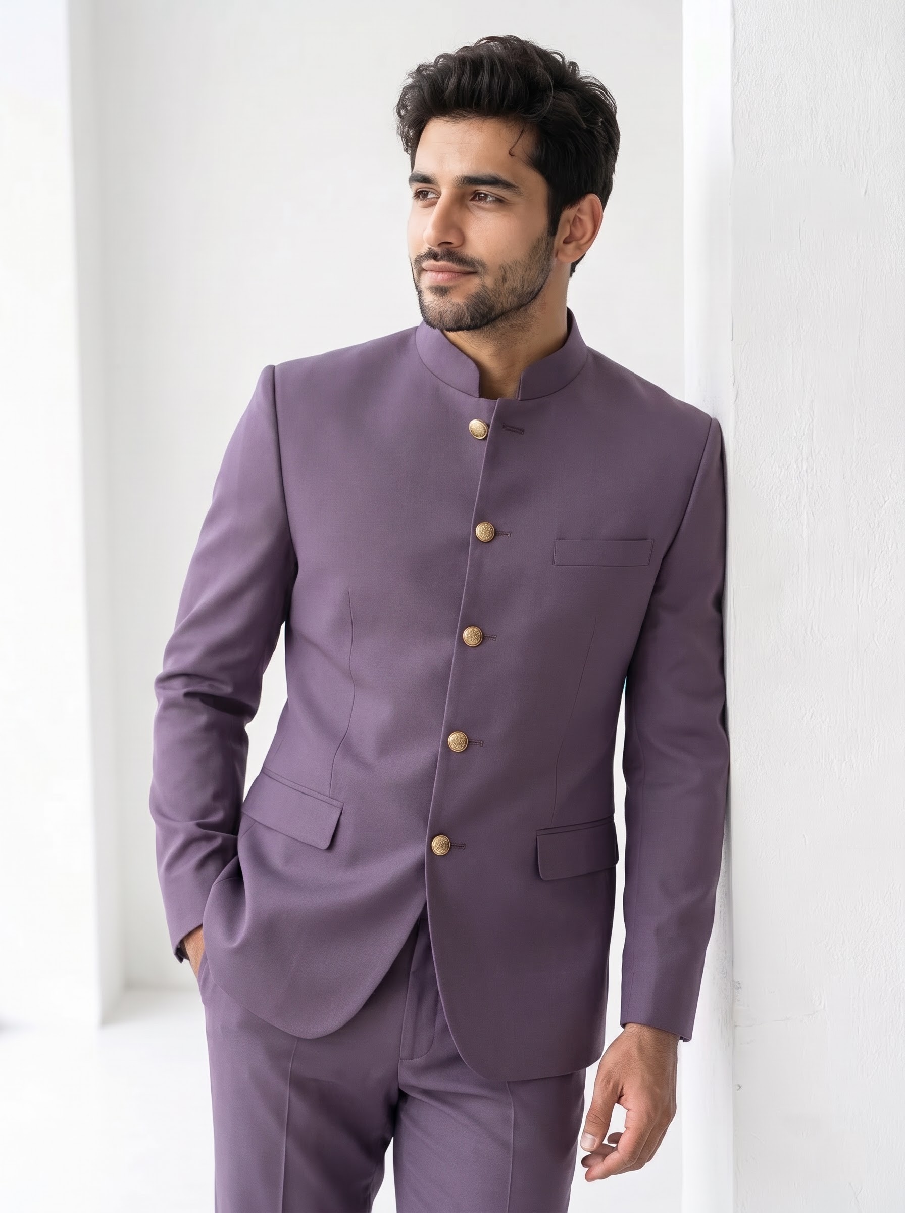 The Plum Solid Two-Piece Jodhpuri Suit - Image 2