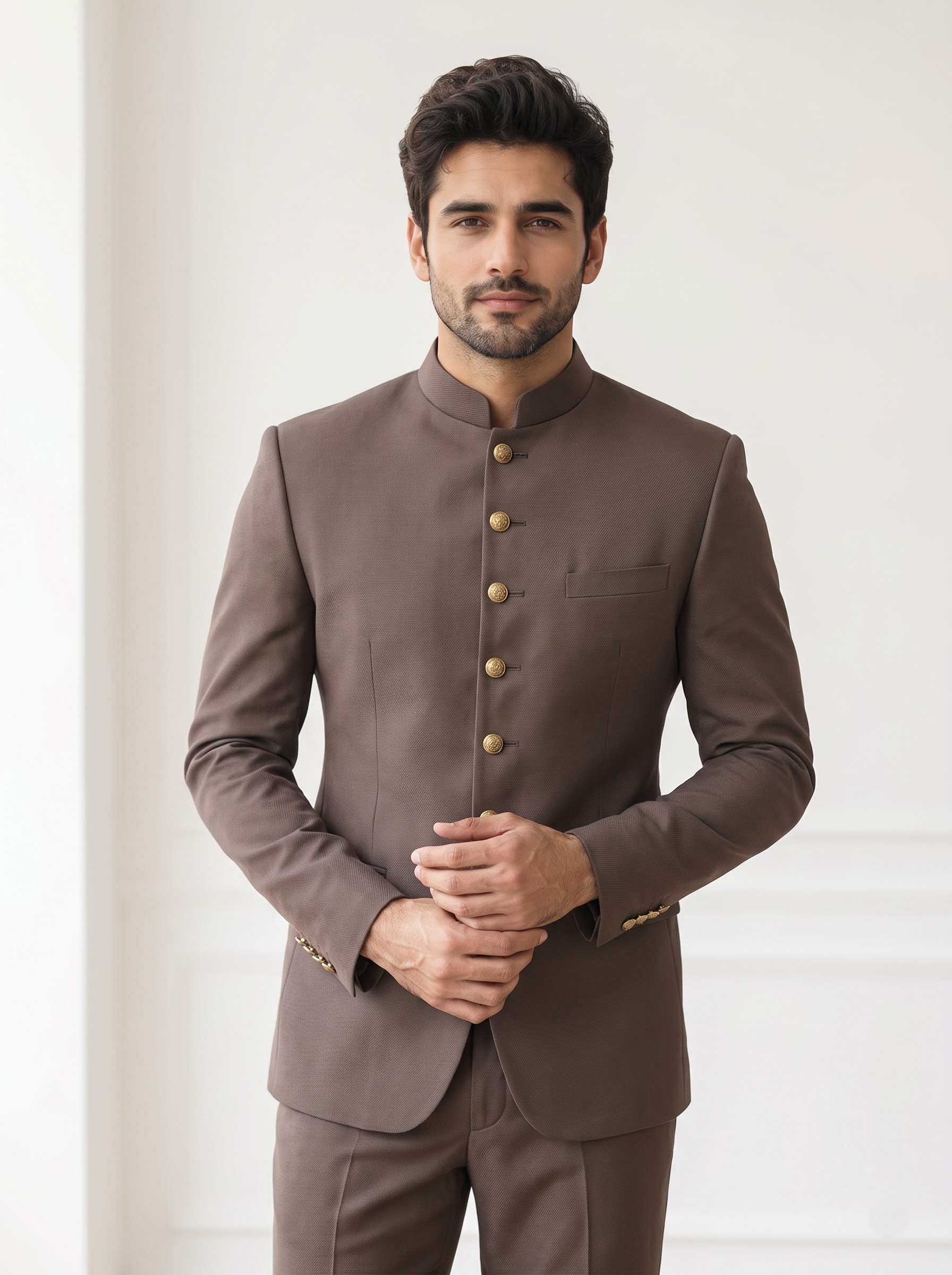 The Brownish Graphite Solid Two-Piece Jodhpuri Suit - Image 2