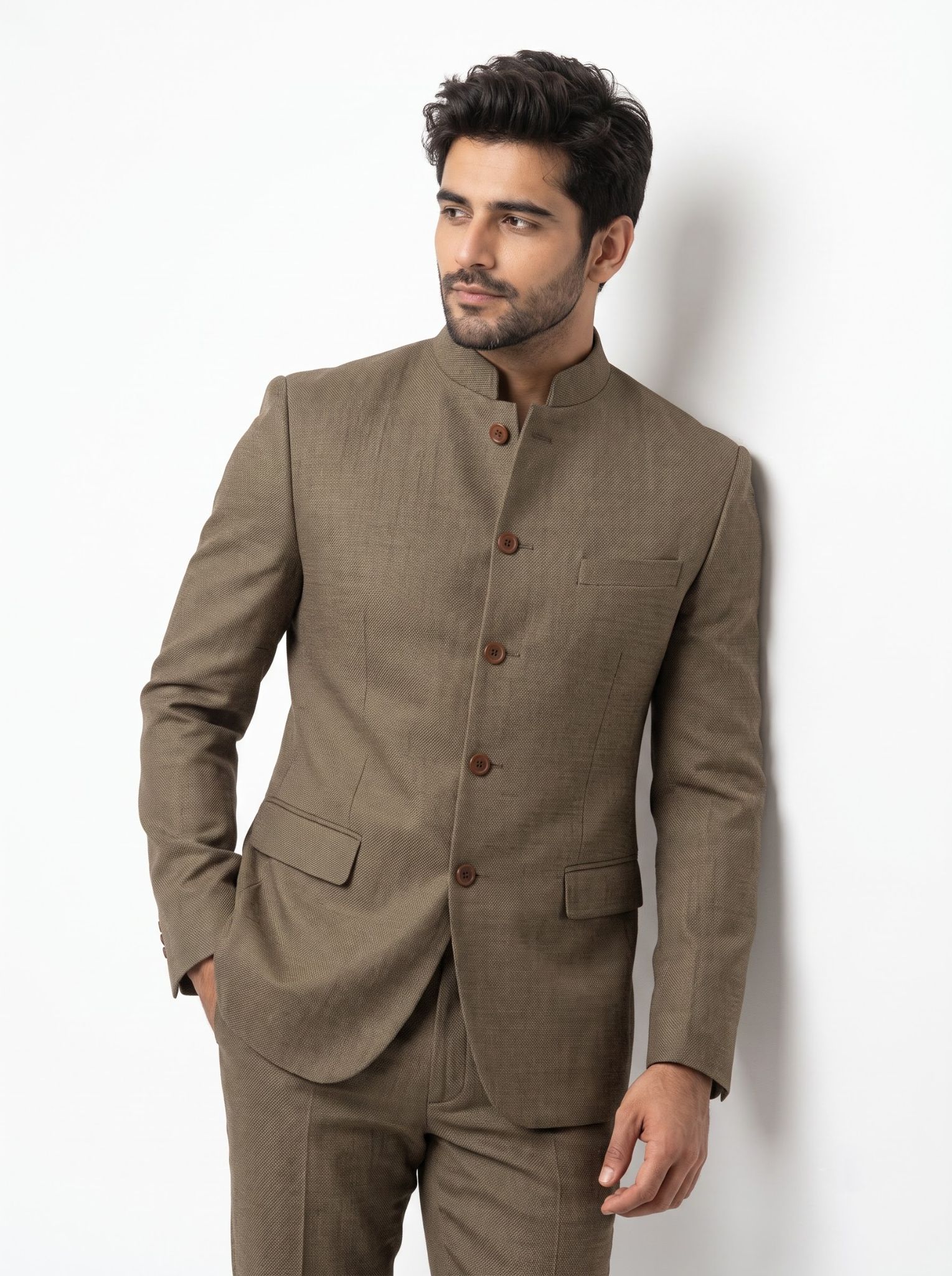 The Light Brown Textured Two-Piece Jodhpuri Suit - Image 2